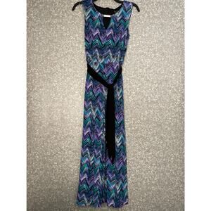 Connected Apparel Blue Chevron Sleeveless Jumpsuit - Size 8 - Silver Neck Accent